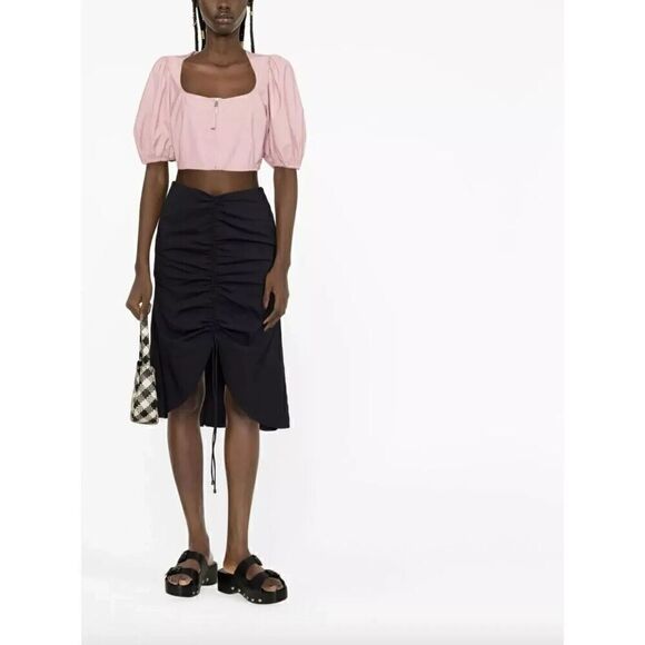 (NWOT) GANNI Drapey melange cropped zipper blouse pink size 8-10 - Picture 1 of 7
